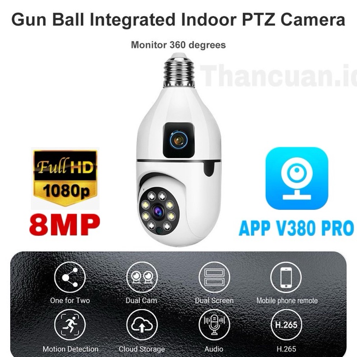 Smart Living Smart Choices IP Camera CCTV WIFI Indoor 8MP Dual Lens Bulb Camera 36 PTZ Kamera CCTV HP Jarak jauh