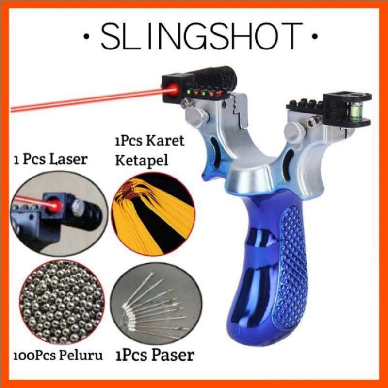 KETAPEL MODERN SLINGSHOT LASER DAN KARET ALUMINIUM FUll SET LENGKAP