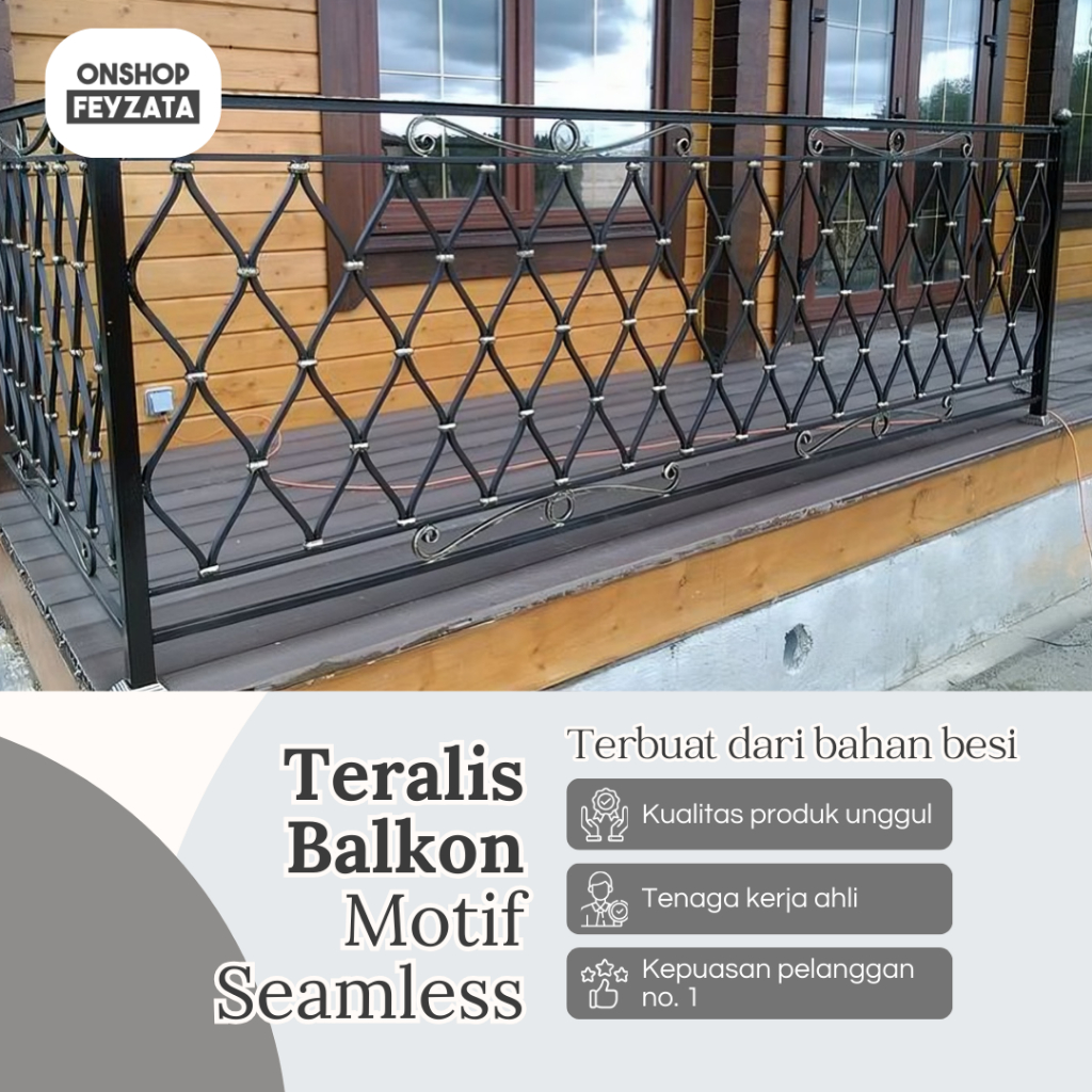 Railing Teralis Balkon Besi Tempa Motif Seamless Desain Klasik Mewah Aesthetic R19