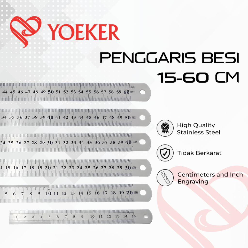 

(3 PCS) Penggaris Besi Stainless Steel Ruler 15 20 30 40 50 60 100 CM