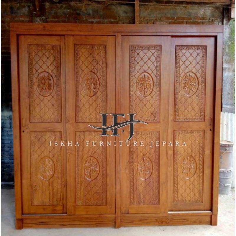 LEMARI PAKAIAN SLIDING PINTU 4_LEMARI PAKAIAN MODEL TERBARU_LEMARI MINIMALIS KAYU JATI