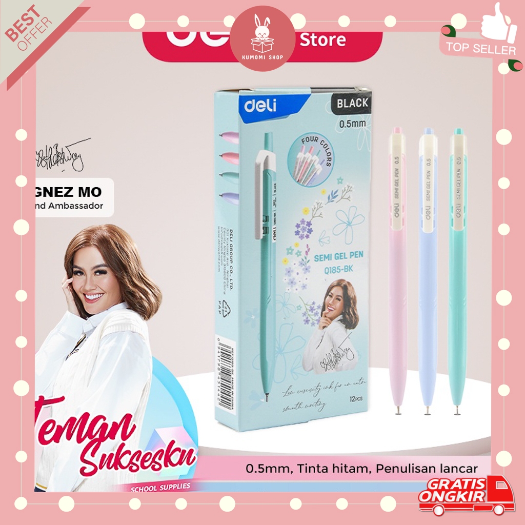

KUMOMI - Pulpen Deli Q185-BK 0.5mm / Ballpoint Lusinan 12pcs / Pen Click / Perlengkapan Kantor / Perlengkapan Sekolah
