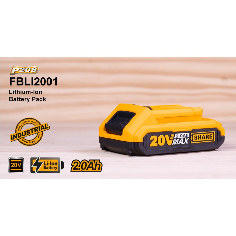 Baterai 20V / INGCO 20 Volt FBLI-2001 Baterai Lithium Ion Cordless 2.0 AH - Total