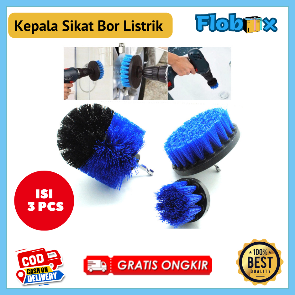Kepala Sikat Bor Listrik Alat Pembersih WC Lantai Keramik Bathtub 3 Pcs
