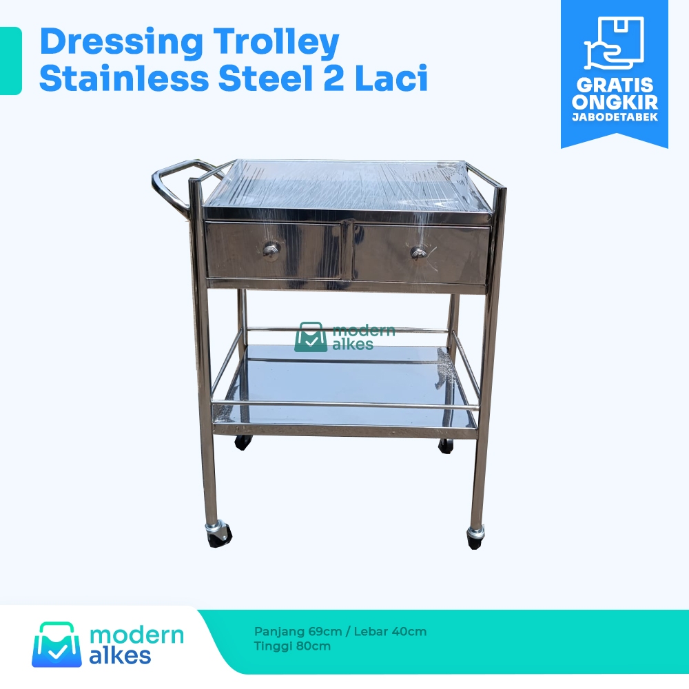 Dressing Trolley Stainless Steel Dengan Laci - Dressing Trolley Rumah Sakit