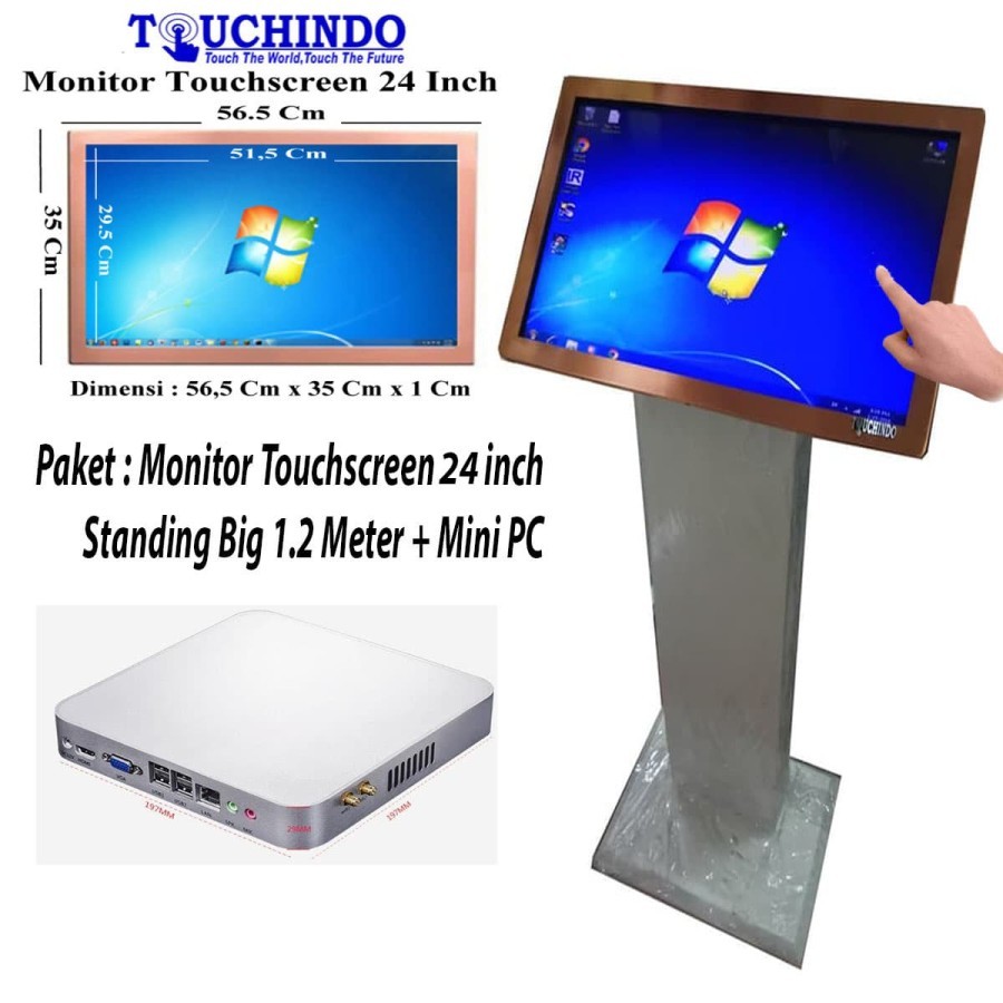 Paket Monitor Touchscreen 24 inch Standing Big 1.2 Meter + Mini PC