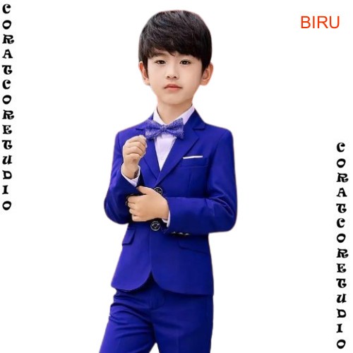 CHAMELEON Jas Cowok Blazer Pria Anak BIRU NAVY DONGKER TUA GELAP BLUE LIS PUTIH Katun Drill Size Ana