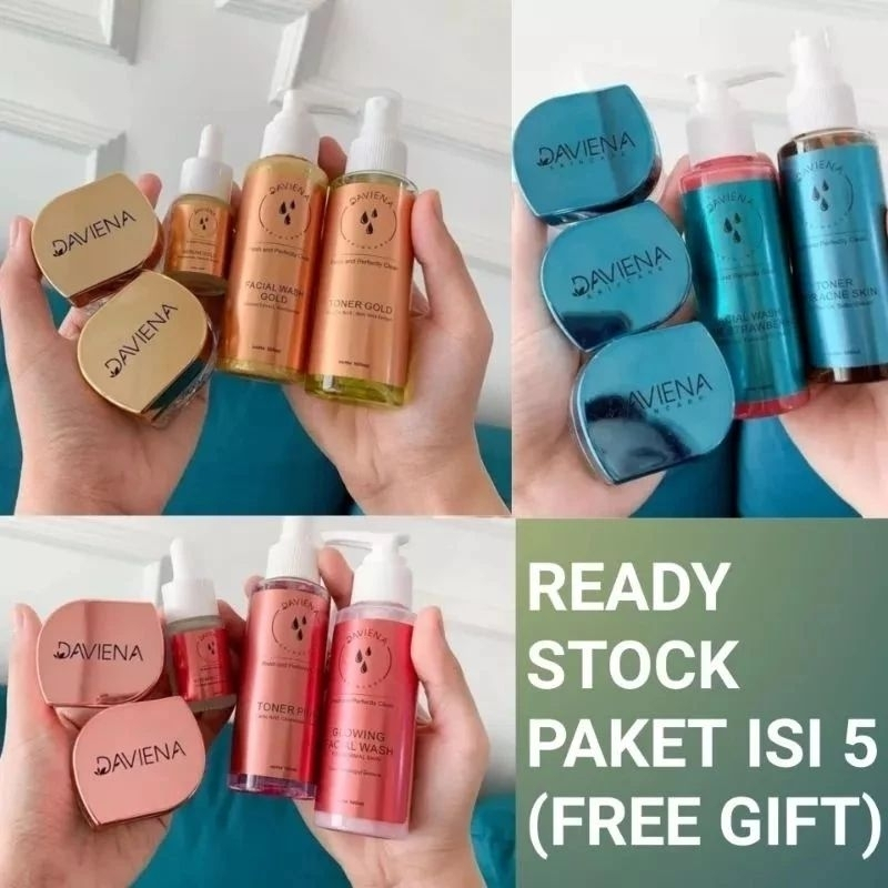 Paket Daviena skincare 1 paket isi 5 item Gold Series Acne Series Glowing Series