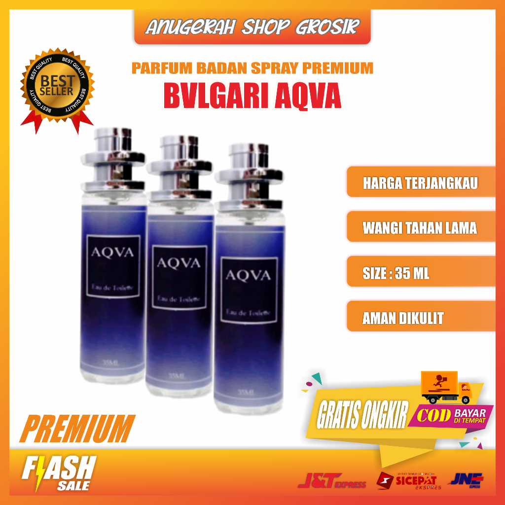TERLARIS Parfum Badan Tahan Lama Pria Wanita - Grade A Premium Bvlgari Aqva Size 35 ml  - Parfum Bad