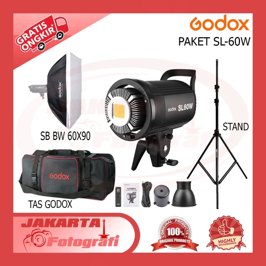 Paket Lampu Studio Godox SL60W - Godox SL 60 W LED Video Lighting