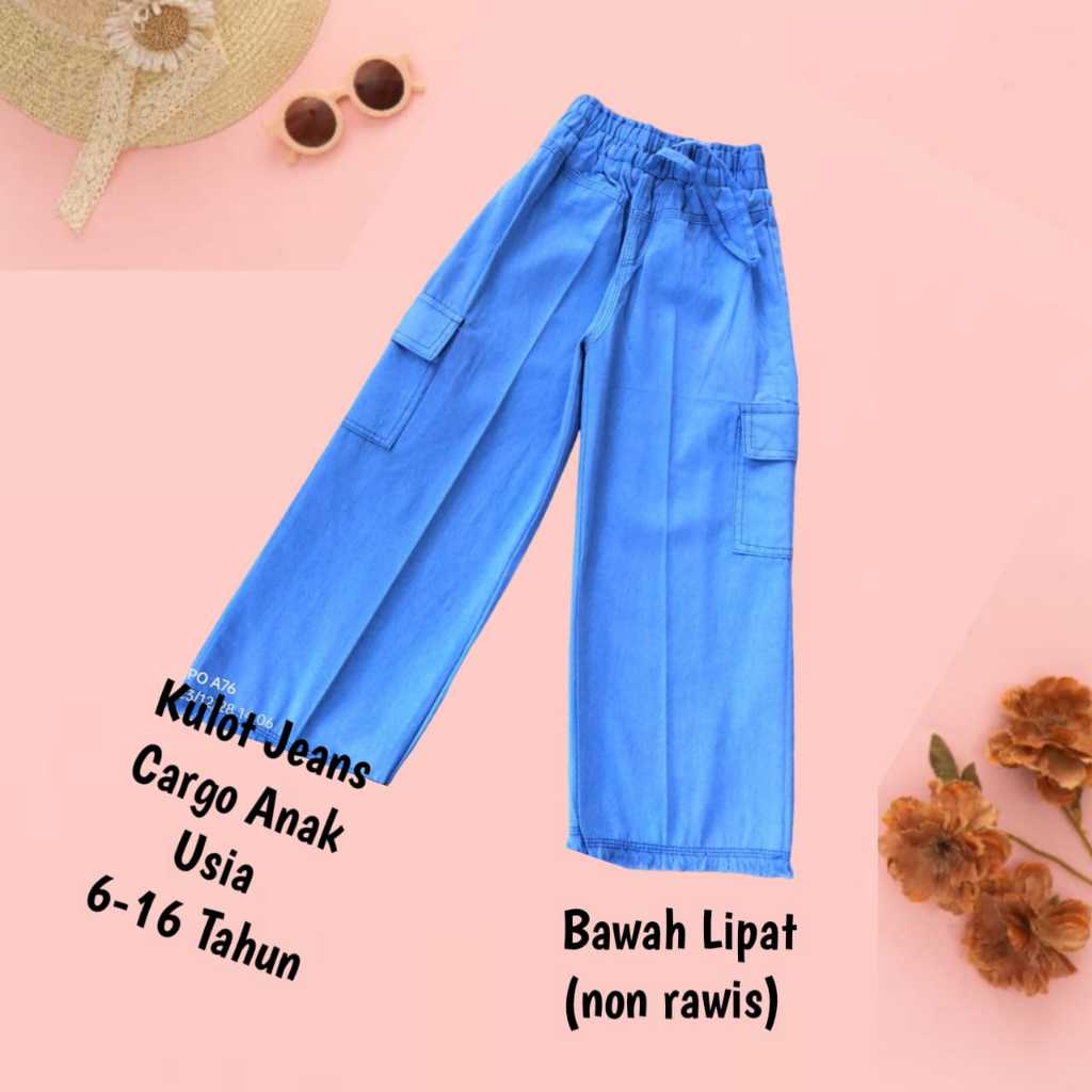 Kulot Jeans Cargo Anak Perempuan Usia 4-16 Tahun / Celana Cargo Jeans Anak Perempuan