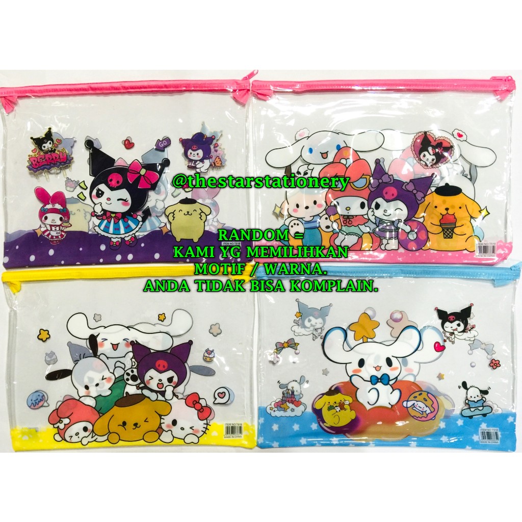 

(1 Biji) GROSIR Pouch Multifungsi A4 Sanrio / Document Bag A4 / School Zip Bag A4 / Map Resleting A4 / Tas Serba Guna Fancy / Pouch GXIMP T518 T 518