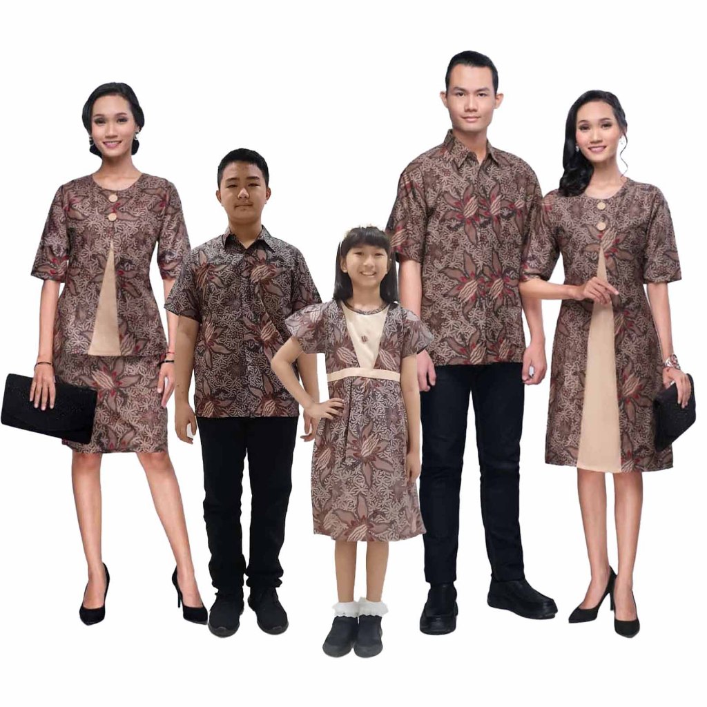 Baju Couple Sarimbit Keluarga Kemeja Dress Anak Batik Mawar Coklat