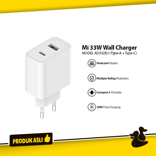 Xiaomi Mi 33W Wall Charger USB Type-A Type-C Travel Adaptor Charger HP Original