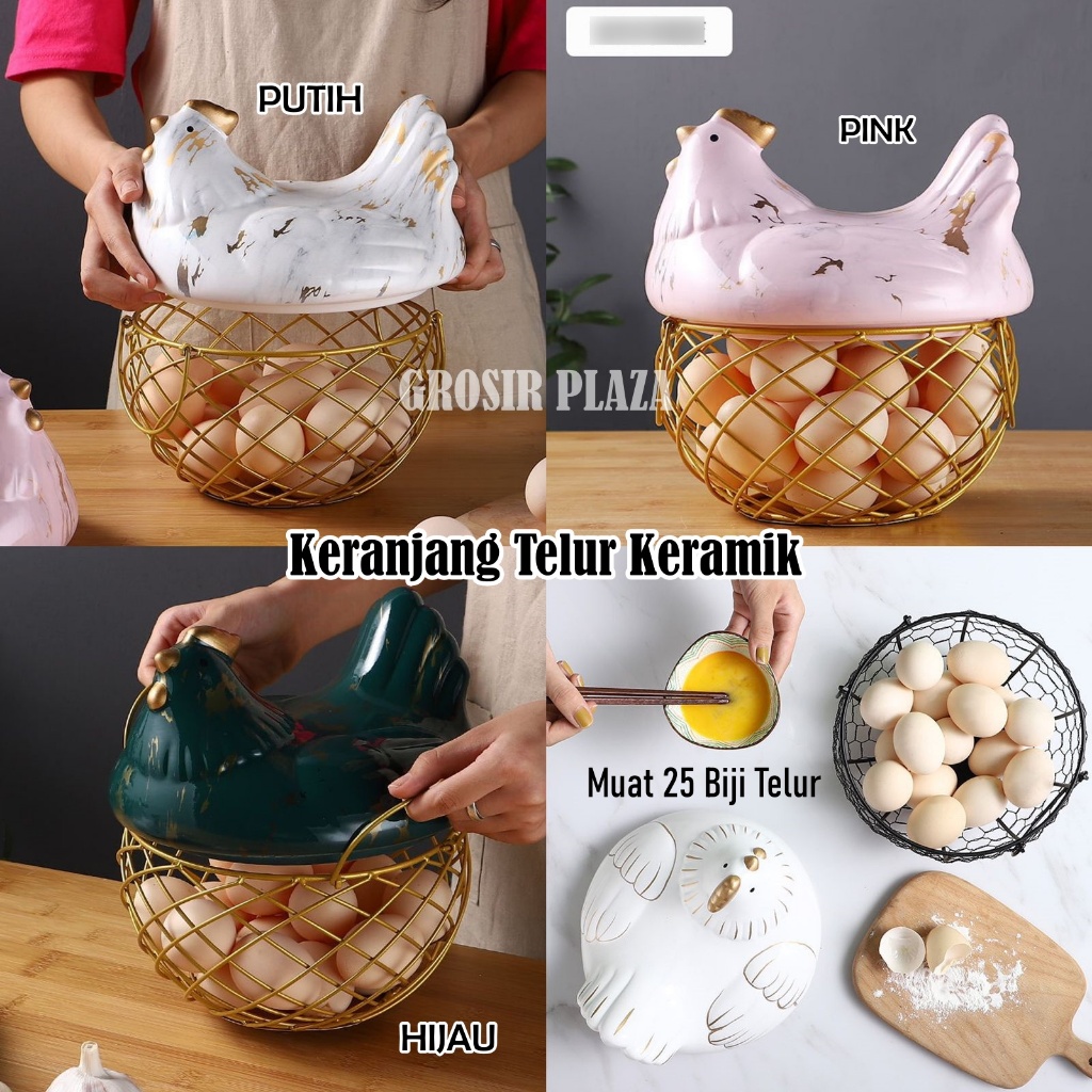 Keranjang Telur Keramik / Tempat Telur Ayam / Keranjang Tempat Telur Telor Unik Motif Ayam Keramik +