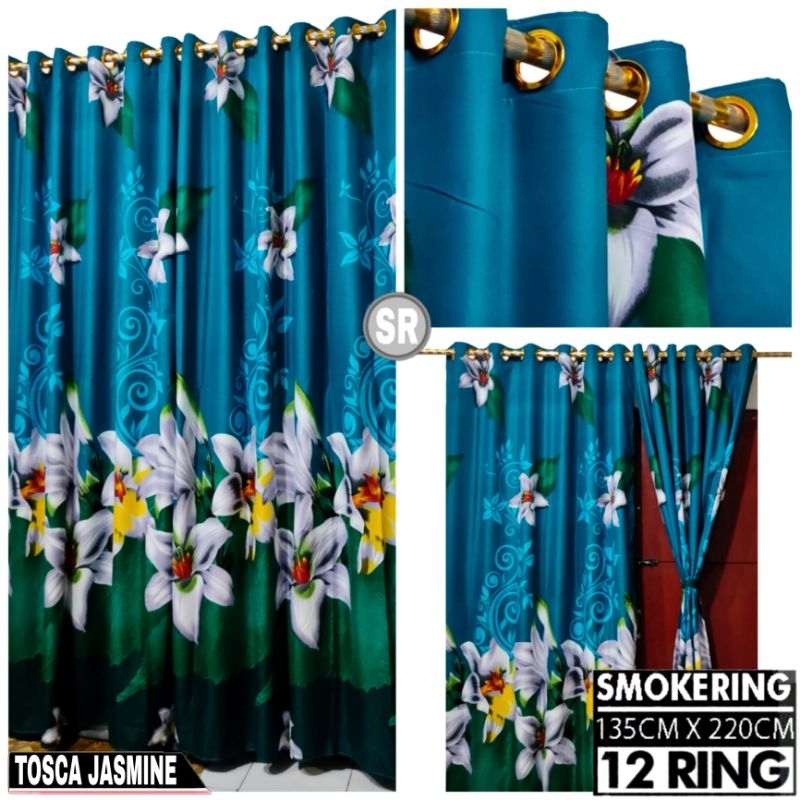 Gorden Jendela Pintu Kamar Smokring 12 Ring Minimalis Aesthetic Terbaru Motif Tosca Jasmine Panjang 