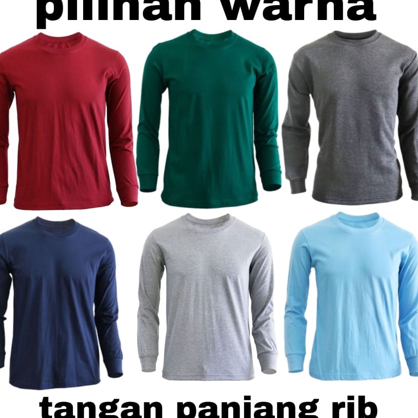 Penjualan Terlaris  Kaos polos panjang ujung lengan pakai ban karet atau rib premium pe berkwalitas 