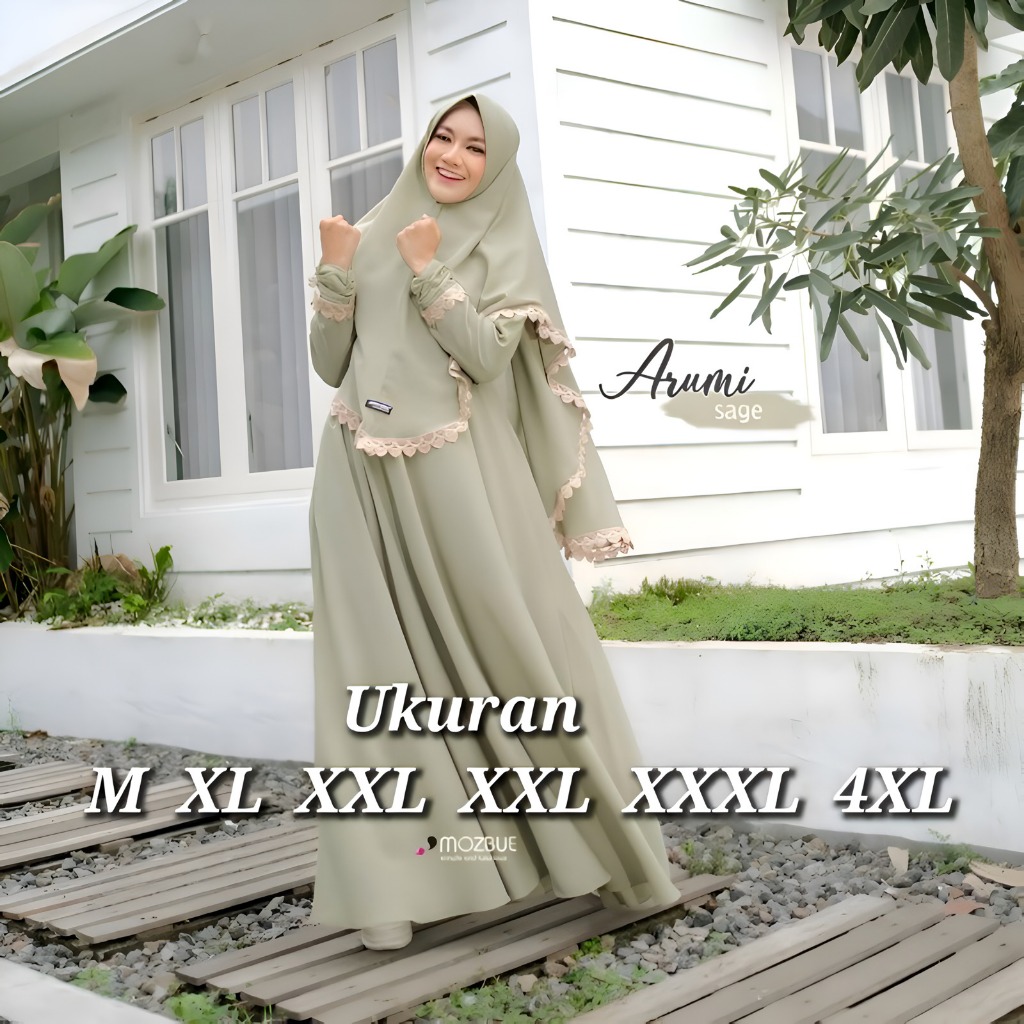 Gamis Jumbo Arumi Syari Set Plus Khimar Gamis Busui Mix Renda Fashion Muslim Wanita