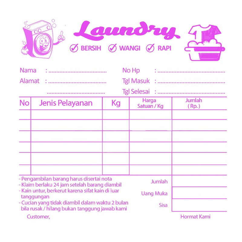 

Nota Laundry Mini 2 Ply 1/6 Folio E Ready Stok