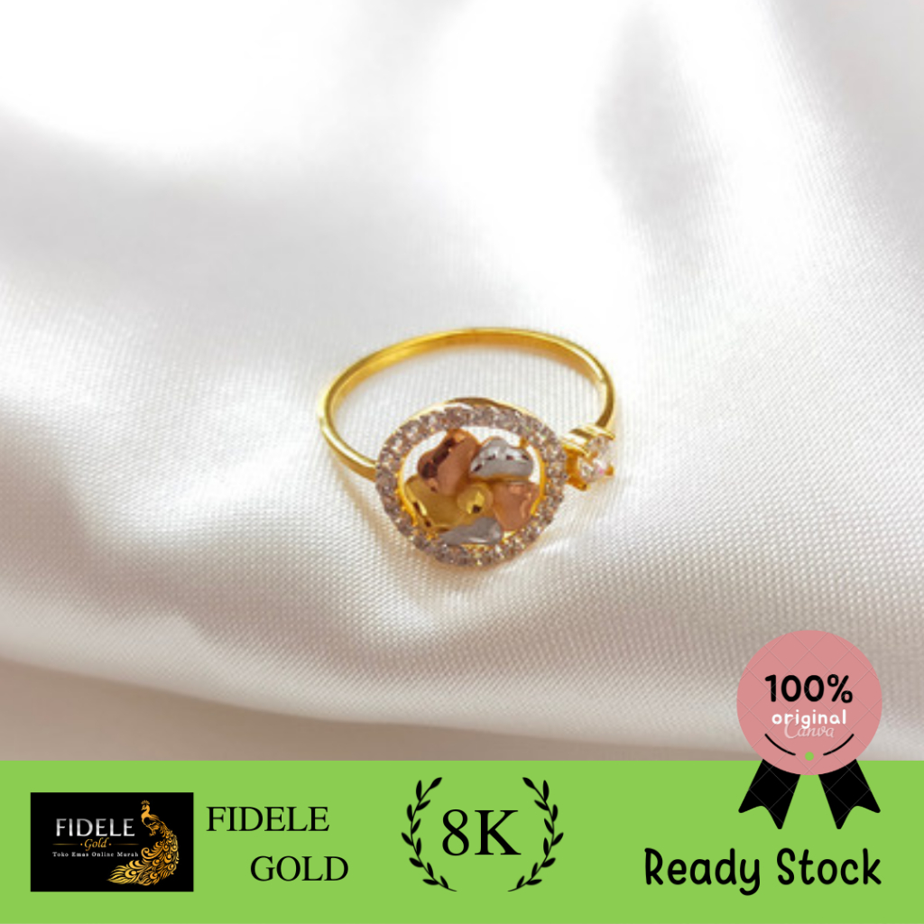 Cincin Emas Bunga kendari edelweis Mata Emas kuning 8k cincin kadar 375
