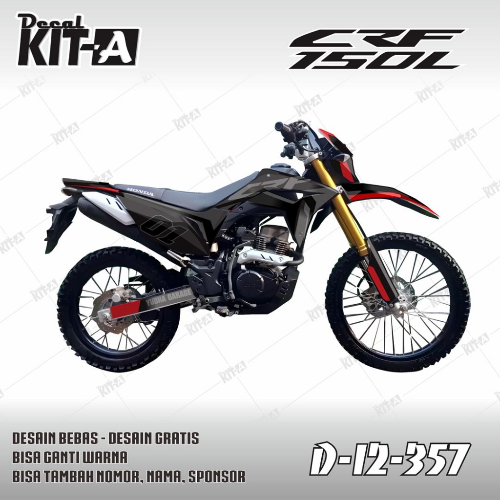 Decal CRF 150 L - Stiker Motor Crf 150 L simple hitam merah abu D-I2-357 I2-071