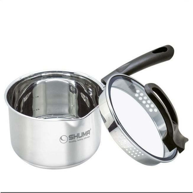 SHUMA Sauce Pan 16 cm Elena ( SHSC1615SP ) / Panci Masak Stainless + Tutup Kaca 1.5 L