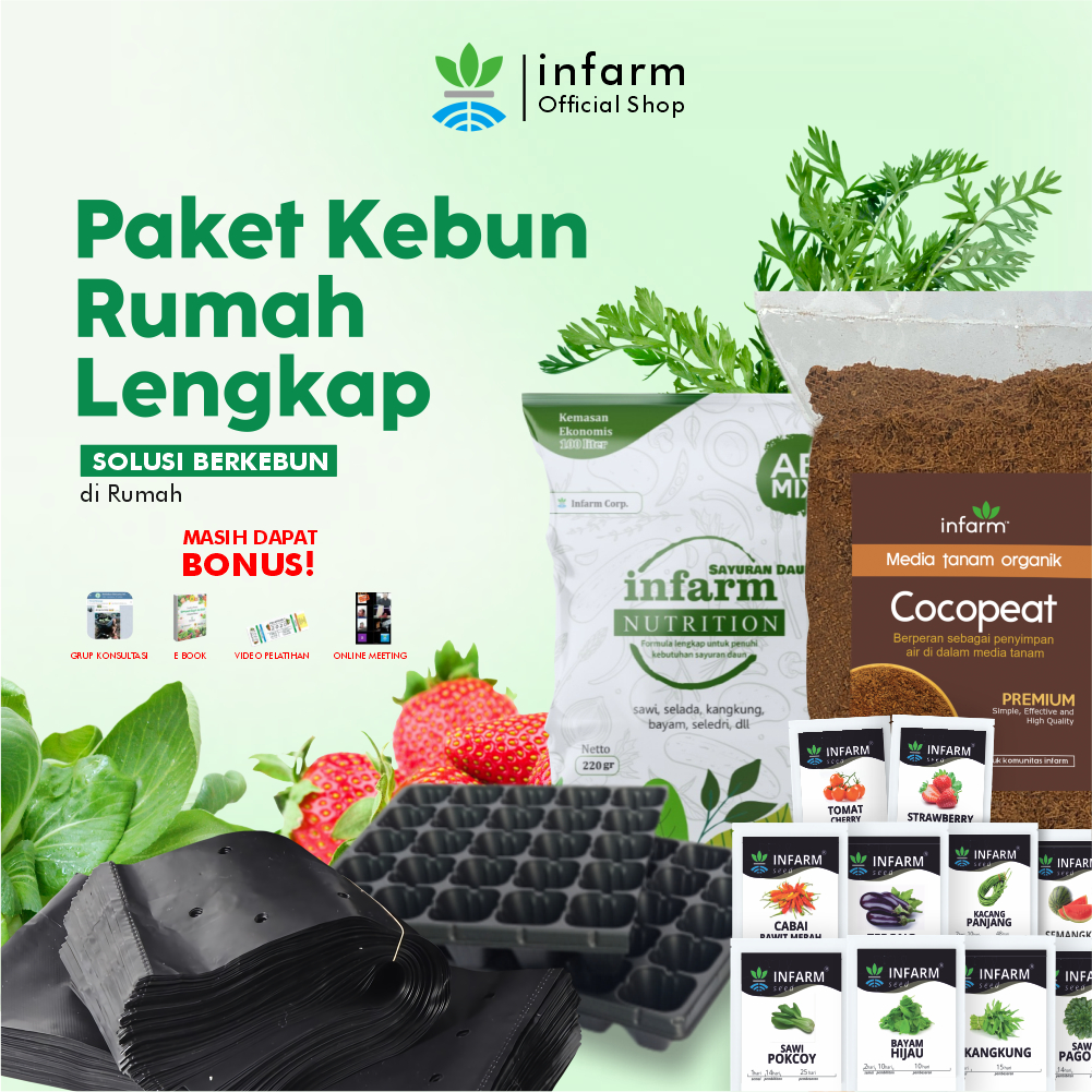 INFARM - Paket Kebun Rumah Lengkap 10 Benih Sayuran Cocopeat Tray Nutrisi AB Mix Peralatan Berkebun