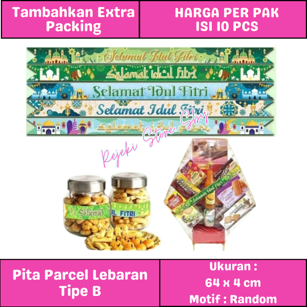 

(10 Pcs) Pita Selempang Parcel Lebaran B (64x4 cm) | Pita Toples Idul Fitri