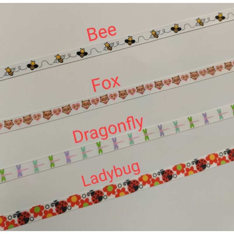 

Pita Grosgrain 3/8" Bee - Fox - Dragonfly - Ladybug