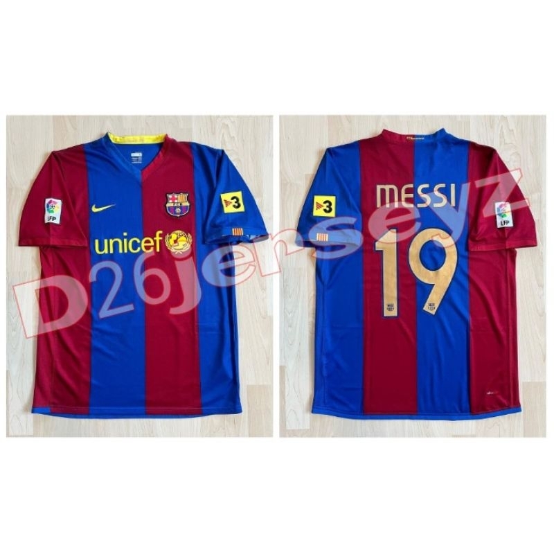Jersey RETRO Barcelona Home Full Sponsor 2006 / 2007 + Nameset MESSI 19 / RONALDINHO 10 + Patch