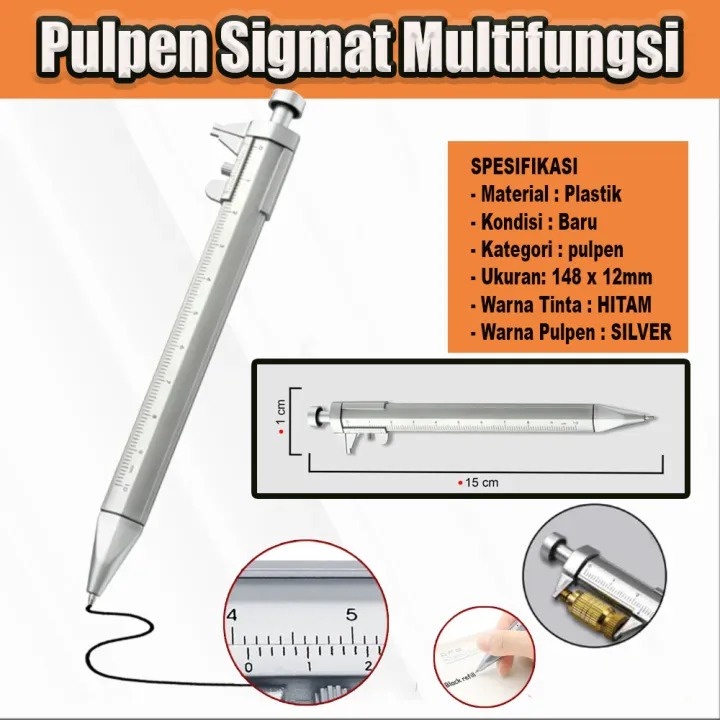 

IDEKU Pulpen Jangka Sorong / Pena Sigmat Kaliper - Pen Ukur Sigmat Bolpoin Multifungsi Jangka Sorong Ruler Penggaris