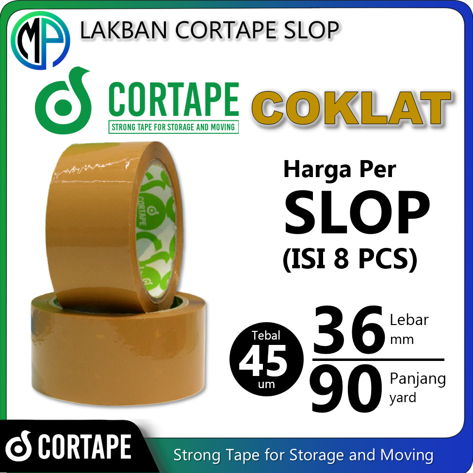 

ATH Lakban / Selotip / Isolasi Cortape Bening dan Coklat 36mm x 90yard Per-Slop 8pcs Spek. Daimaru