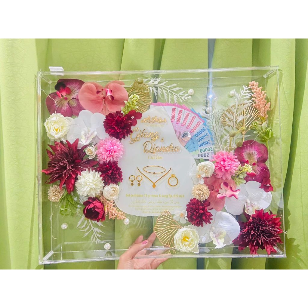 mahar akrilik 60x40 bunga seserahan