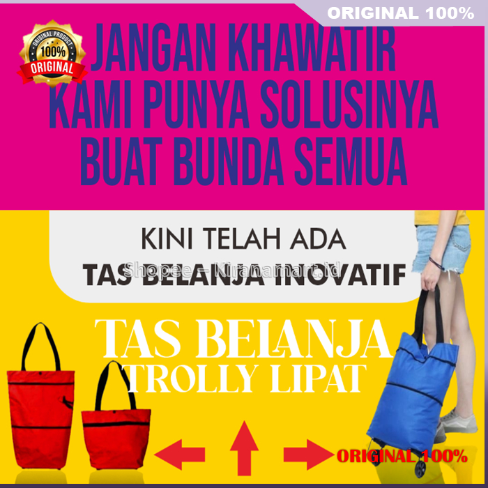 Tas Belanja Besar Roda Tas Lipat Trolley Shopping Bag Serbaguna 100% ORIGINAL BELI 1 GRATIS 1