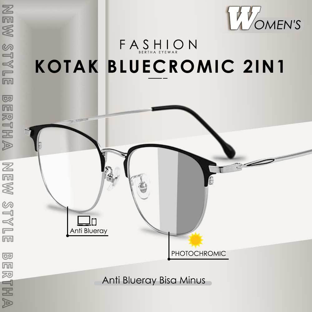 Bertha  Kacamata Antiradiasi Blueray Photocromic Lens Model Oval Fashion Pria Wanita Bahan Metal Bis