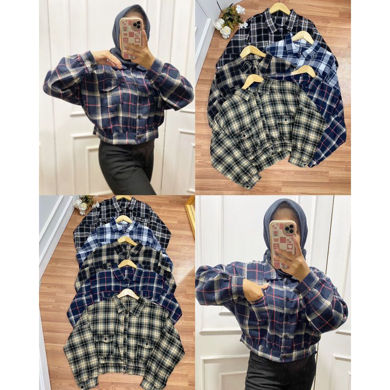 FLANEL CROP BATWING KERAH DAUN