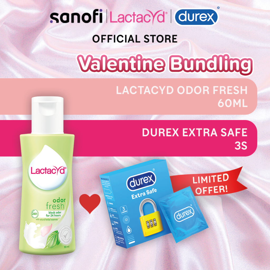 Valentine Bundle Lactacyd Odor Fresh Pembersih Kewanitaan 60ml + Durex Extra Safe 3s
