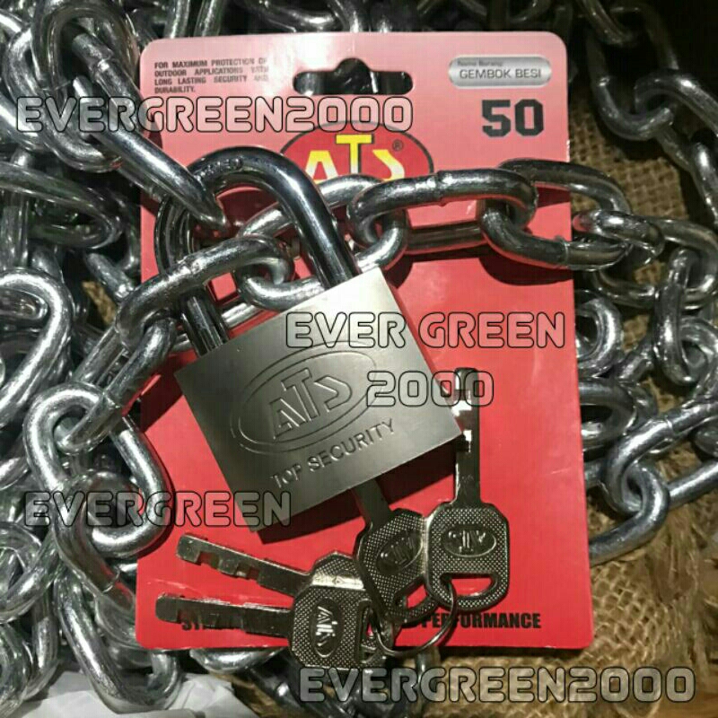 Kunci Gembok 50 mm ATS (Besar/Lebar 50mm) Anak Kunci 4 pcs - - -  alat pengaman gerbang pintu pagar 