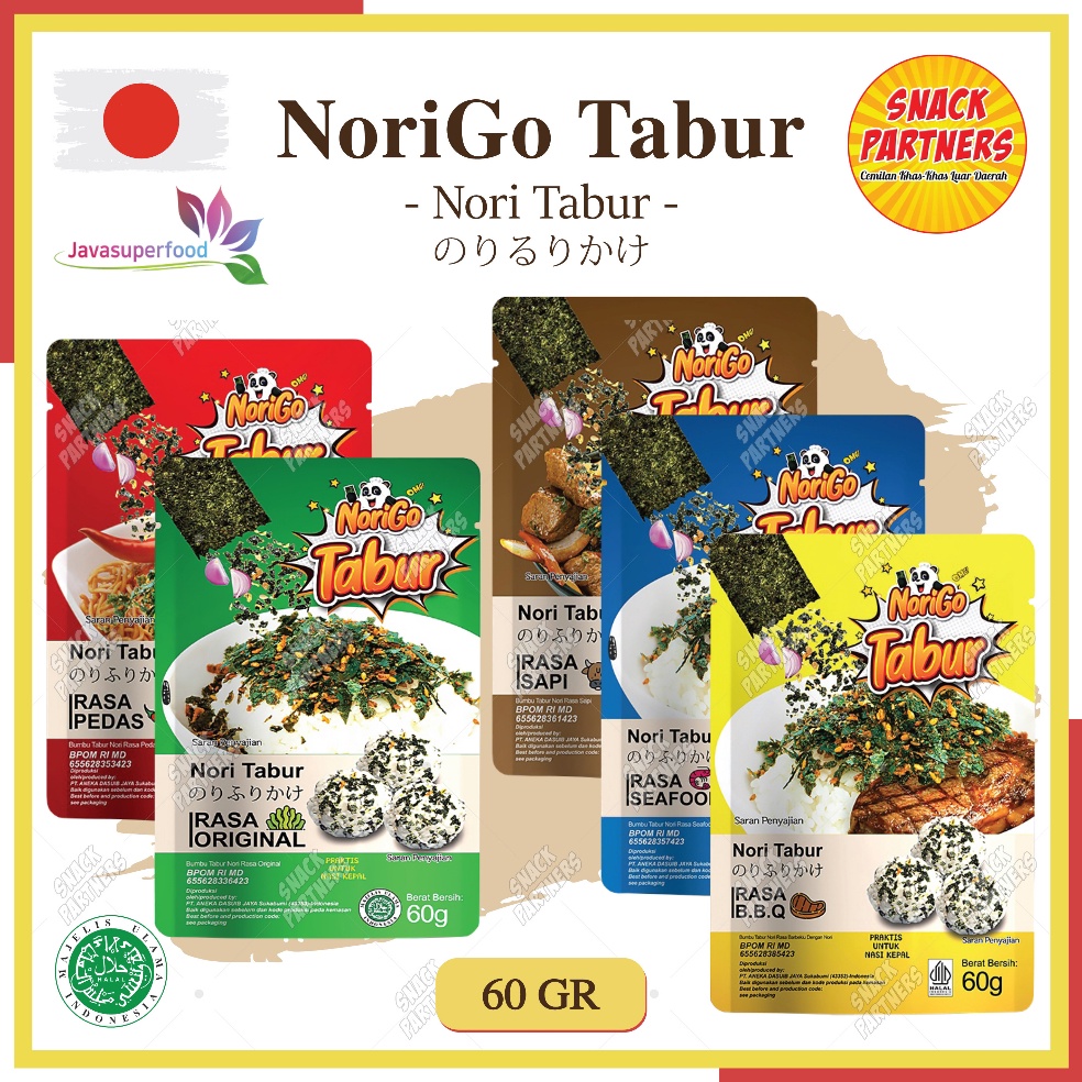 

KODE L76U NORIGO Nori Tabur 6 gr Rumput Laut Panggang Seaweed Powder Original Sapi Pedas Seafood BBQ Barbeque JAVA SUPER FOOD