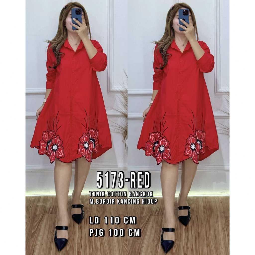 M8755  tunik motif bordir fashion bangkok new bahan katun 5173