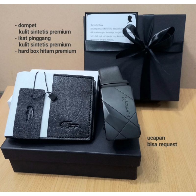 HAMPERS COWOK DOMPET DAN GESPER (HARD BOX HITAM PREMIUM)