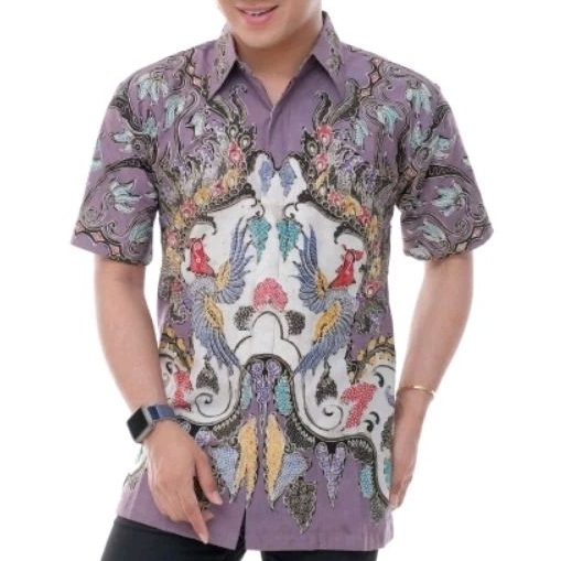 Baju Batik/Kemeja Batik Tulis Pria Lengan Pendek Motif Kalem Dalam Berlapis Puring Istimewa Kain Kat