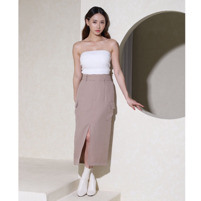 BRAVE - Ella Skirt / Rok Premium Wanita / Rok Slit Midi Highwaist / Rok Panjang Kantor / Rok Slit Be