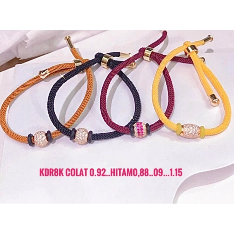 GELANG TALI CHARM EMAS BATU PUTIH KADAR 8K