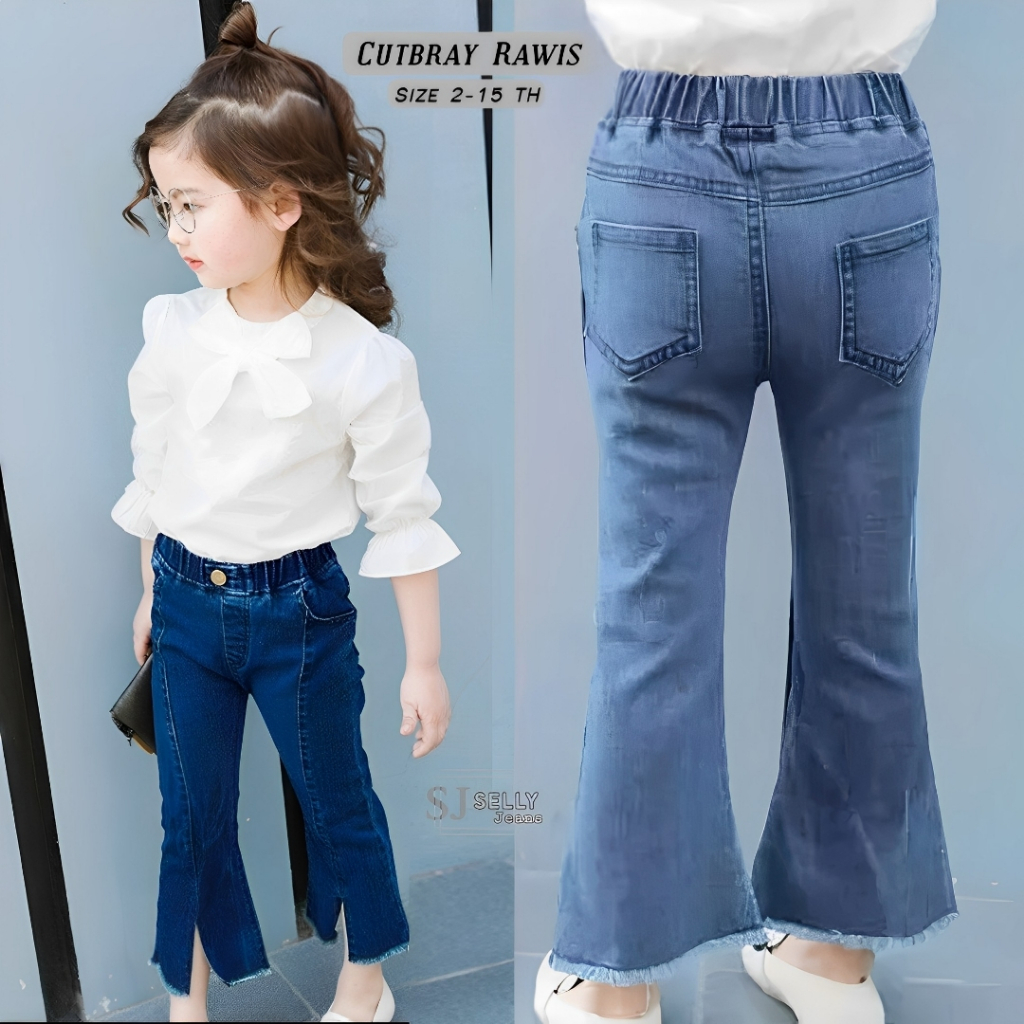 Cutbray Jeans Anak Perempuan Rawis 5-15 Tahun | Celana Panjang Anak Jeans Cutbray Rawis Terbaru