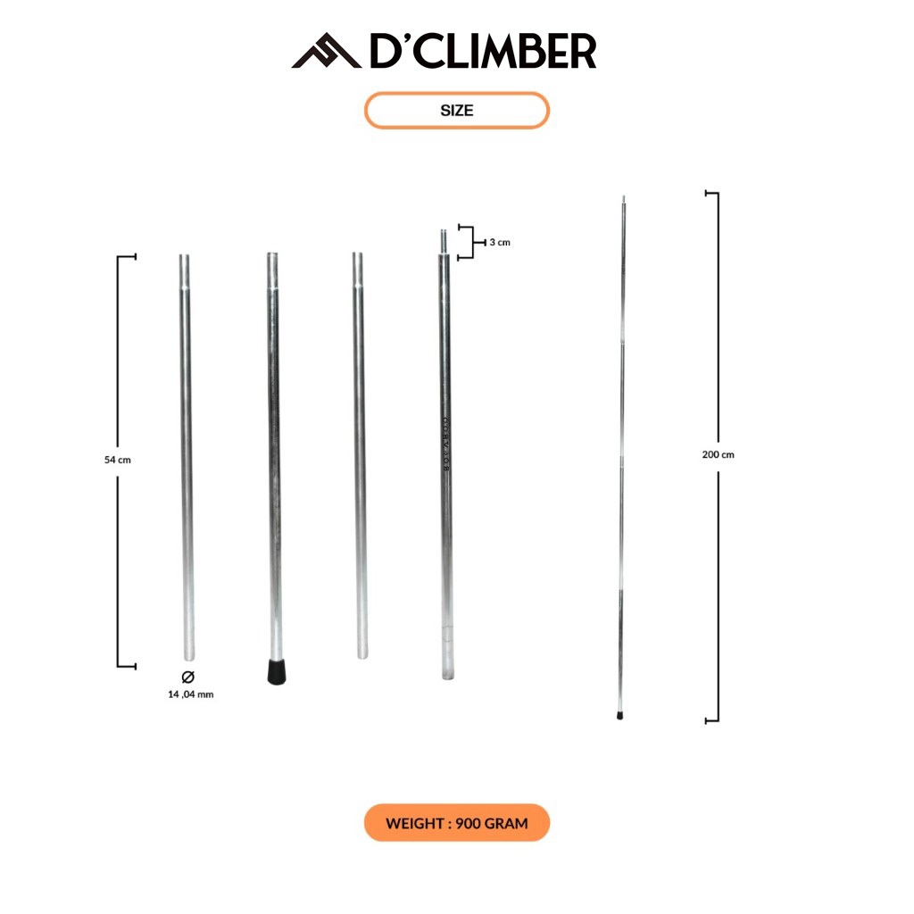 Awning Pole D'CLIMBER / Tiang flysheet Kuat Tebal Material galvanis 303