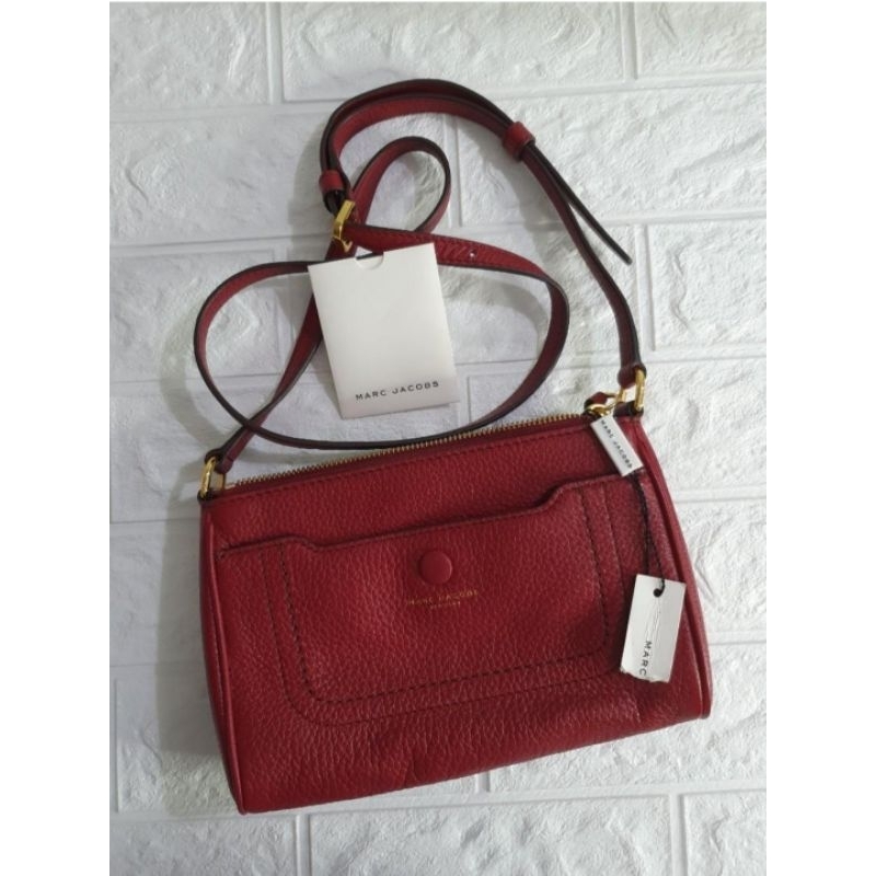 Marc jacobs marc by marc jacobs mj sling bag small bag tote crossbody full leather marron red origin