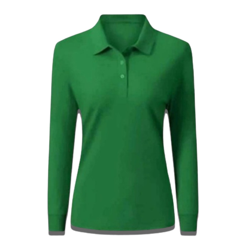 Baju Kaos Polo Lengan Panjang Warna Hijau Fuji / Baju Kaos Polo Pria dan Wanita / Baju Kaos Kerah Le