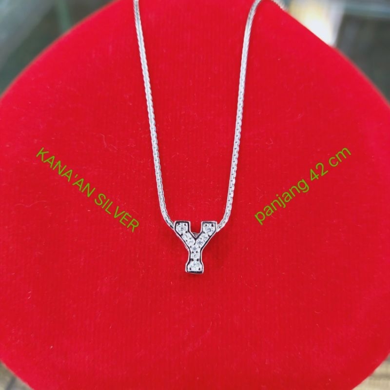 Kalung italy Santa+liontin tusuk huruf (Y) 42cm remaja & dewasa perak asli 925 mata diamond putih ki