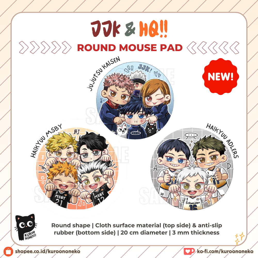 [kuroononeko] Round Mousepad Alas Mouse Jujutsu Kaisen Haikyuu Yuuji Itadori Megumi Fushiguro Nobara